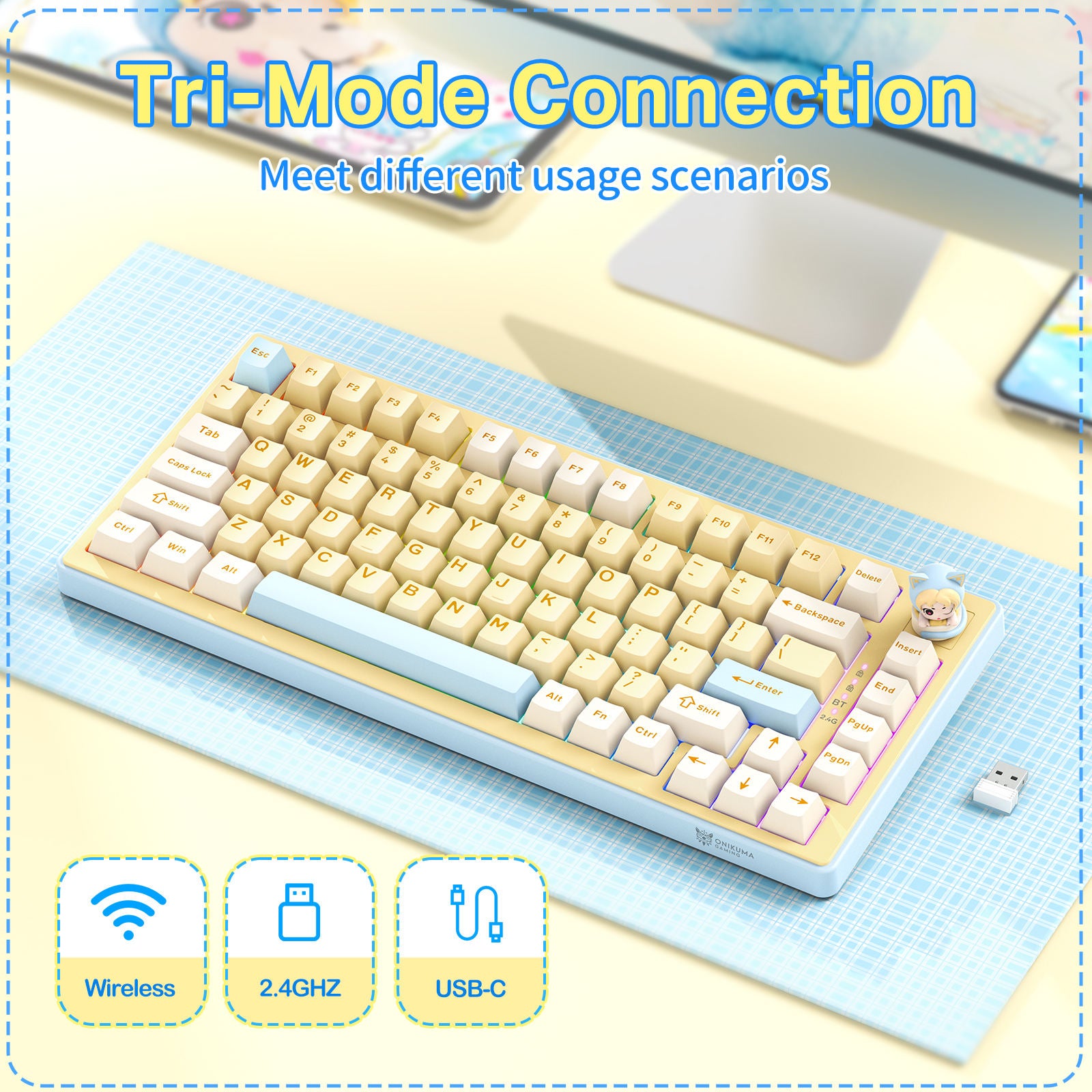 Onikuma MT707 Tri-Mode RGB 81 Keys Mechanical Keyboard
