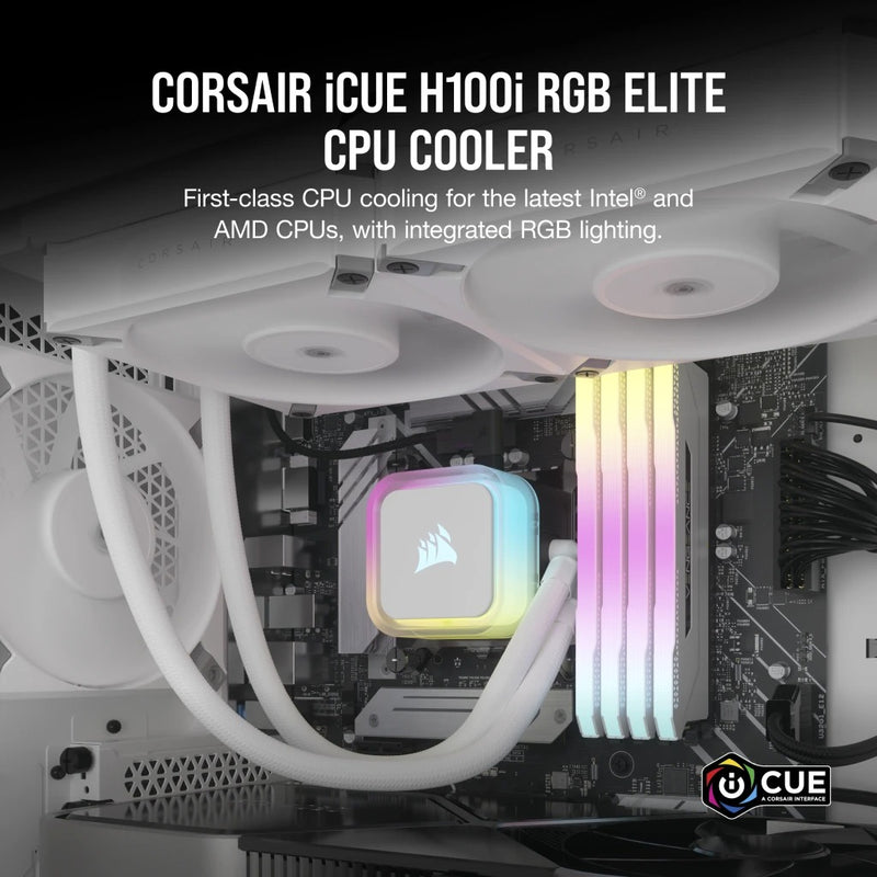 Corsair iCUE H100i RGB Elite 240mm Liquid CPU Cooler (White)