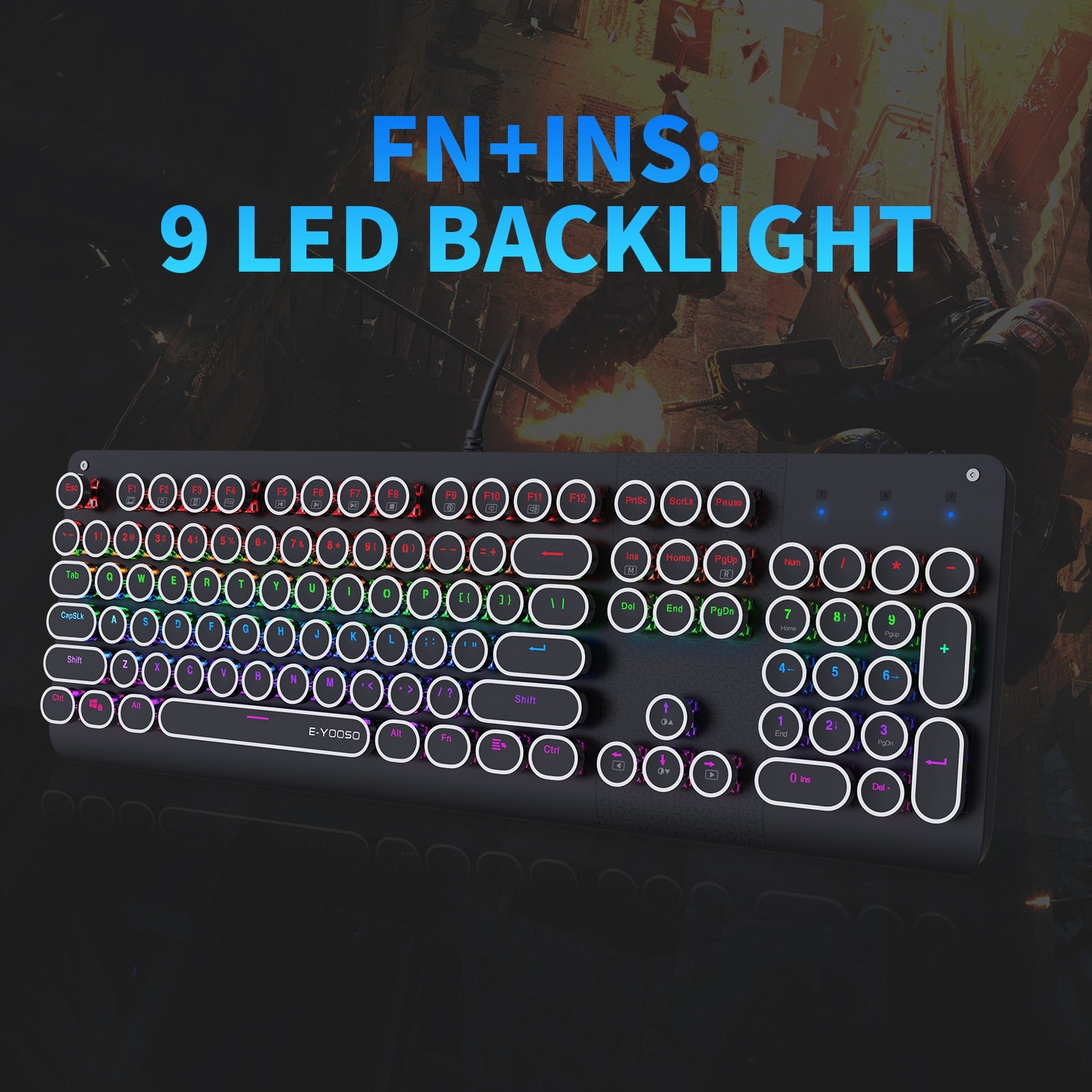 E-Yooso K-600 Retro Rainbow Light 104 Keys Wired Mechanical Keyboard