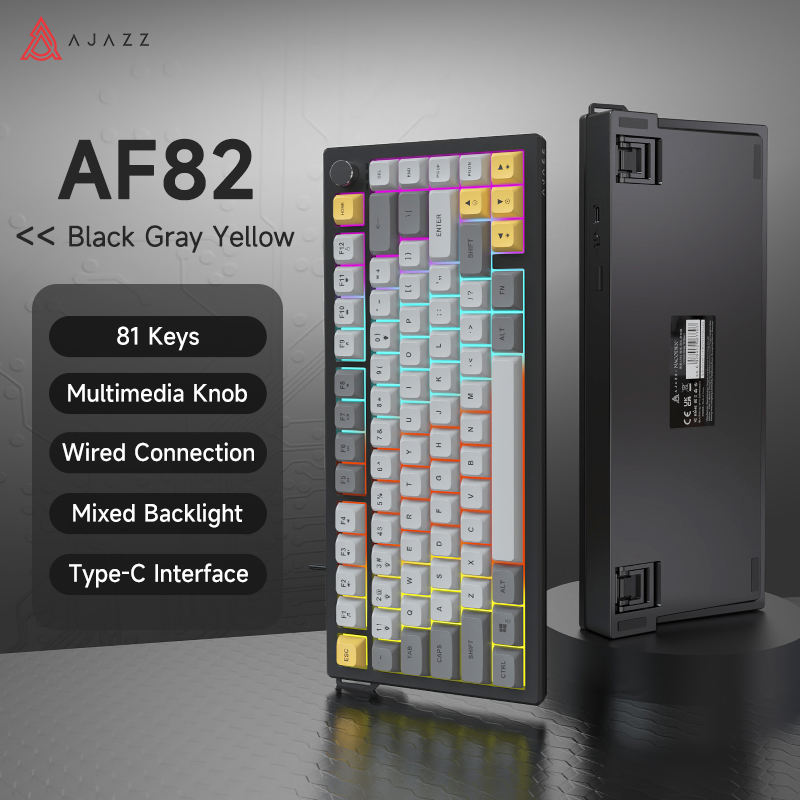 Ajazz AF82 White Light 82 Keys Wired Membrane Keyboard (Black/Grey/Yellow)