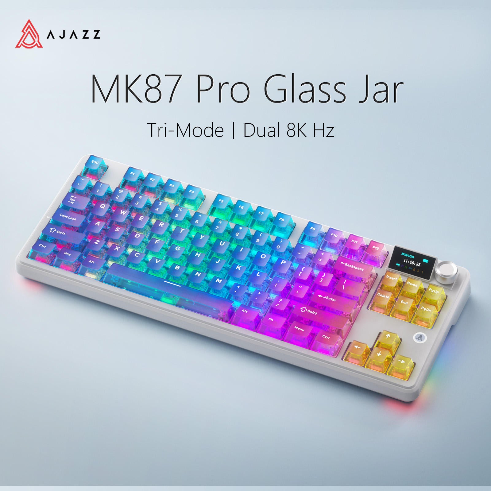 Ajazz MK87 Pro RGB Tri-Mode Mechanical Keyboard (Transparent Gradient Blue-Purple Pink-Orange)