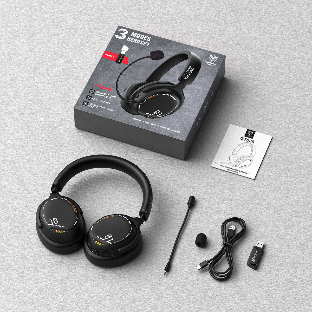 Onikuma GT886 Tri-Mode Gaming Headset (Black)