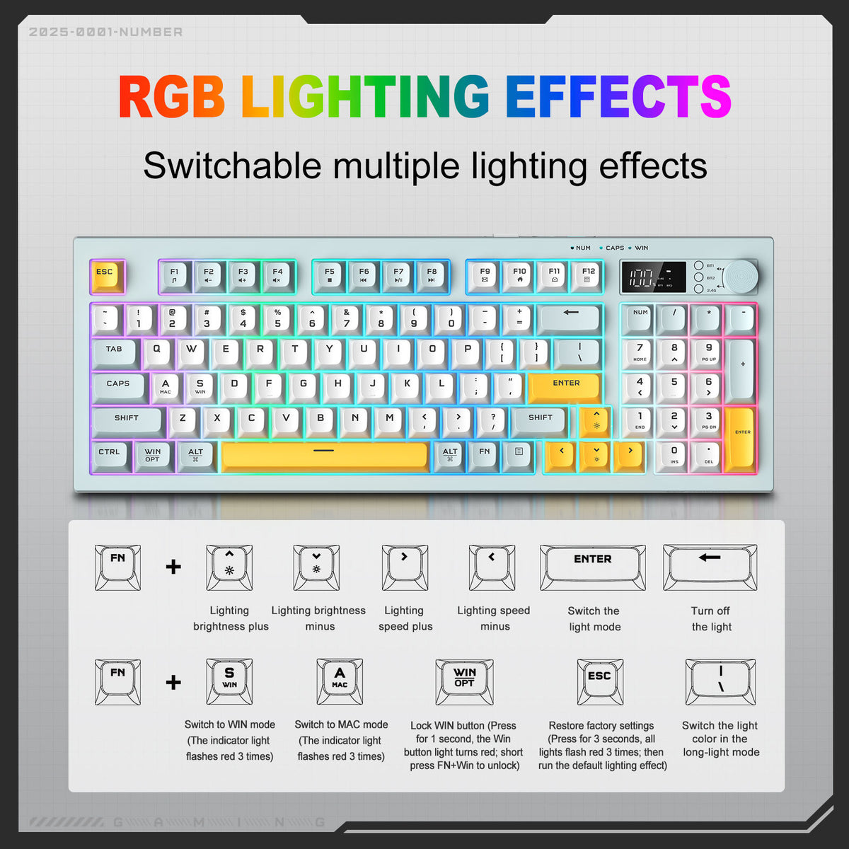 Onikuma G80 94-Key RGB Tri-Mode Membrane Keyboard with Knob and LCD Screen