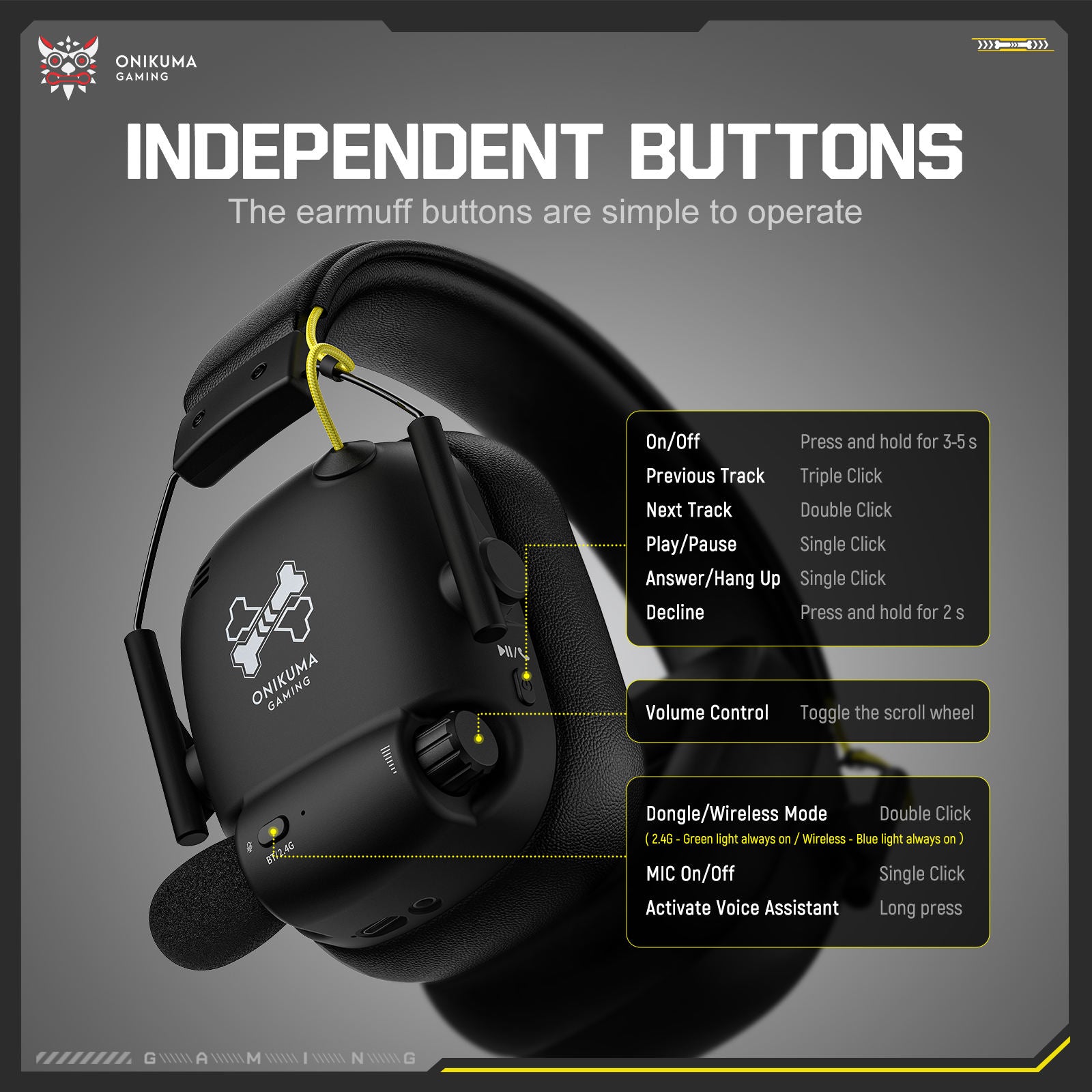 Onikuma GT888 4-Mode Gaming Headset (Black)