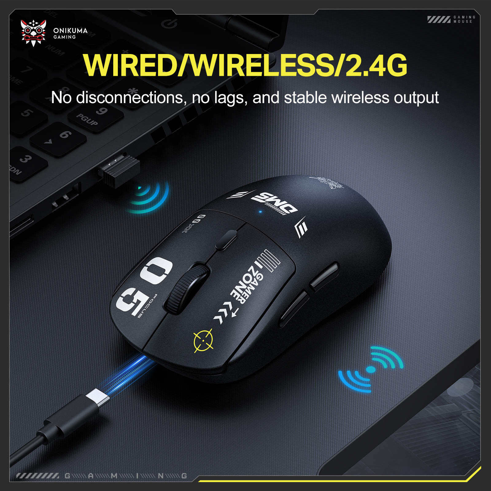Onikuma DM05 Tri-Mode RGB Wireless Gaming Mouse (Black)