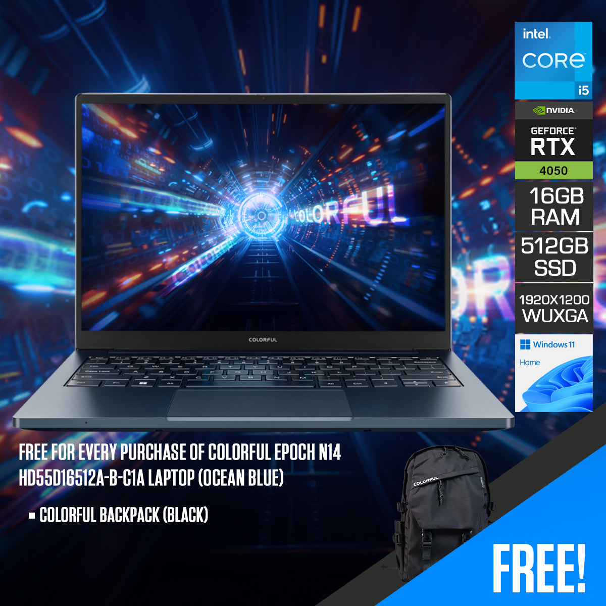 Colorful Epoch N14 HD55D16512A-B-C1A Laptop (Ocean Blue)
