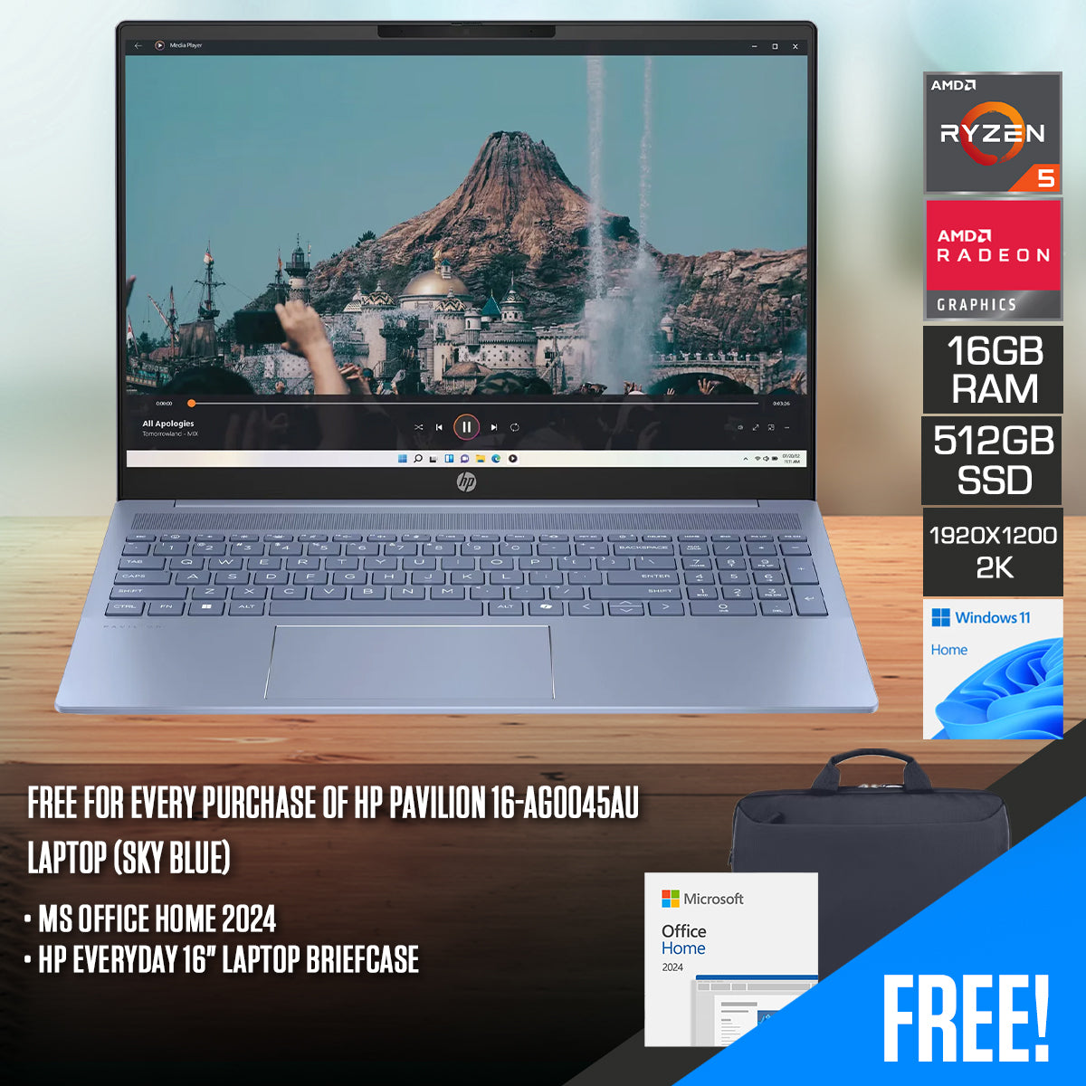 HP Pavilion 16-AG0045AU Laptop (Sky Blue) 16