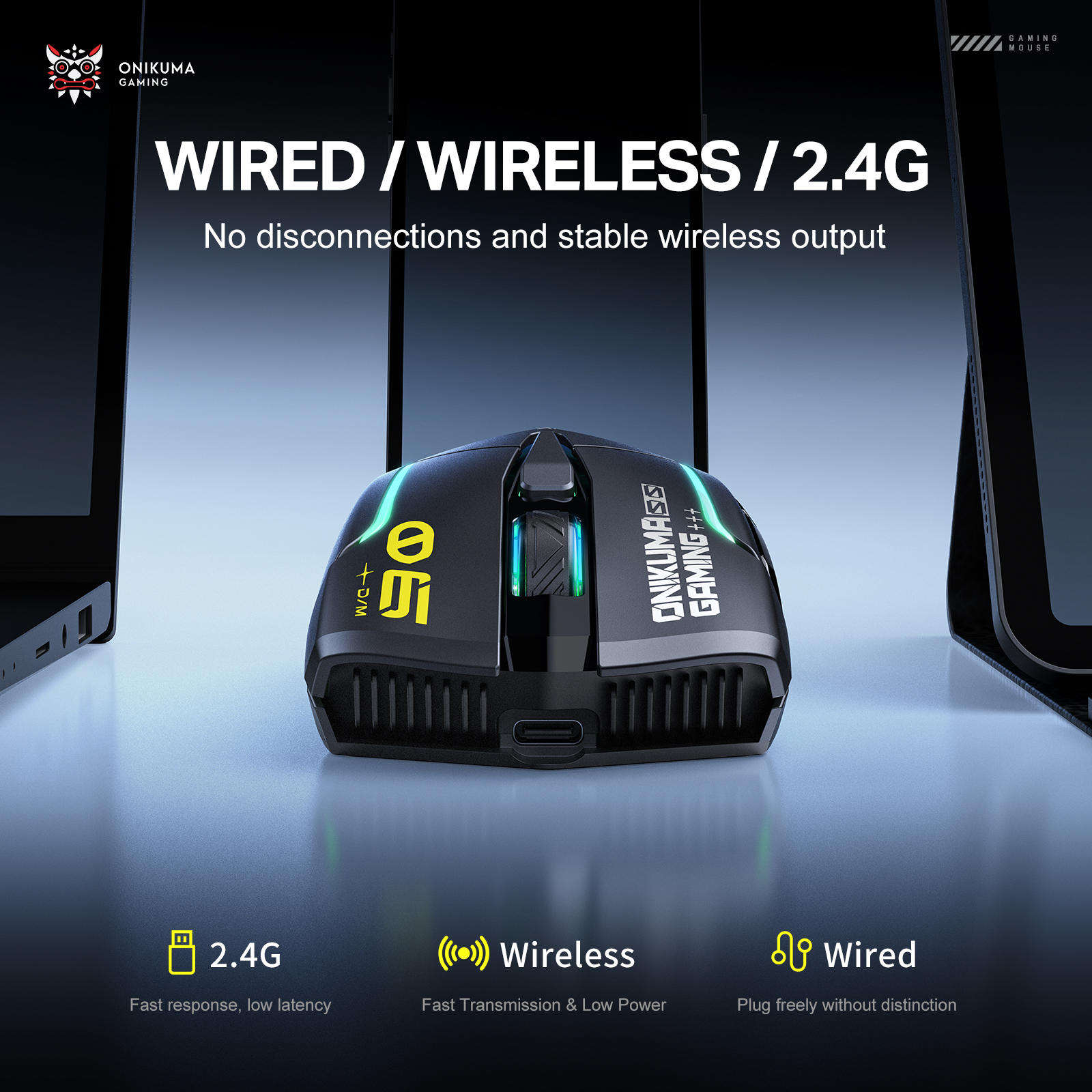 Onikuma DM06 Tri-Mode RGB Wireless Gaming Mouse (Black)