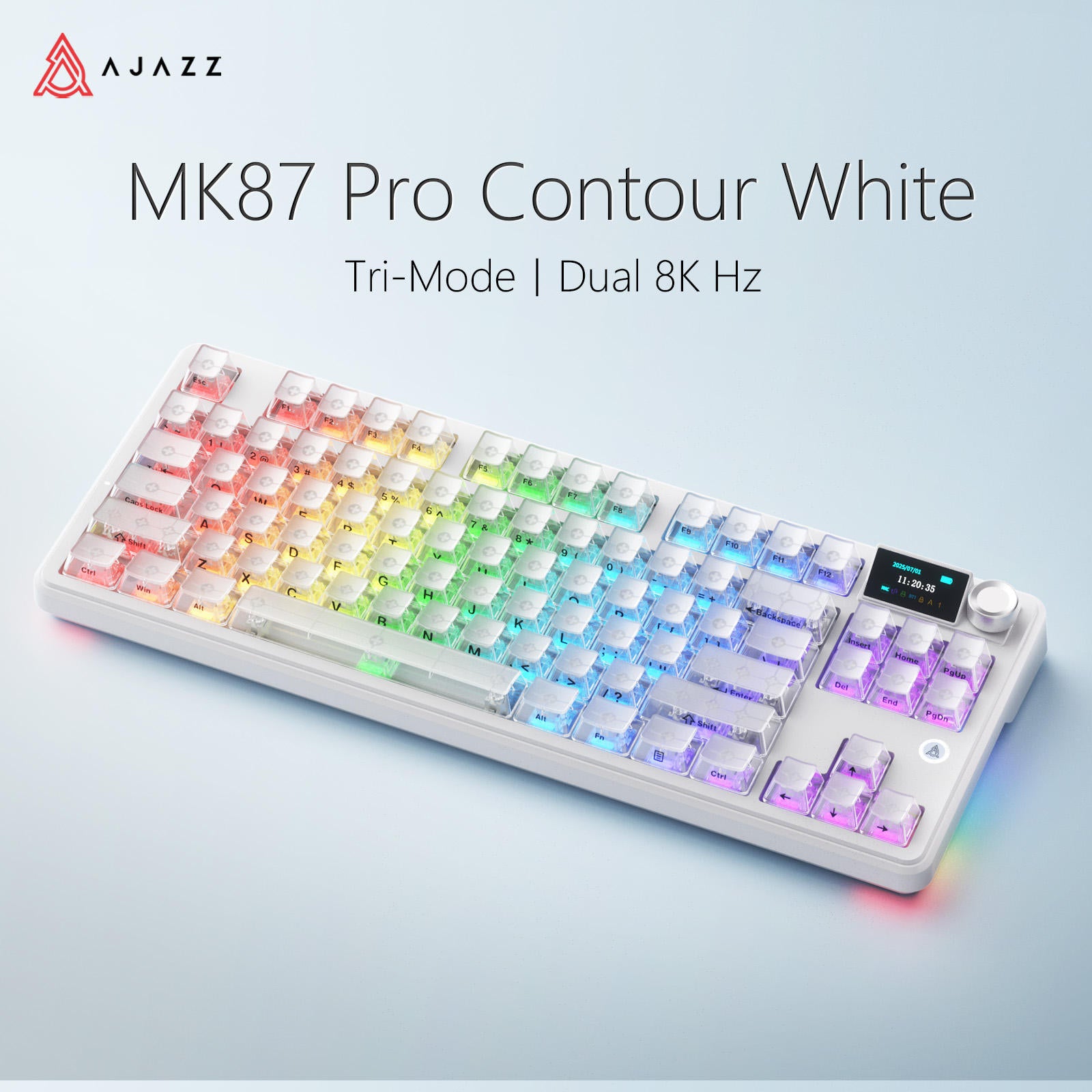 Ajazz MK87 Pro RGB Tri-Mode Mechanical Keyboard (Original Side Engraved White Frosted Transparent)