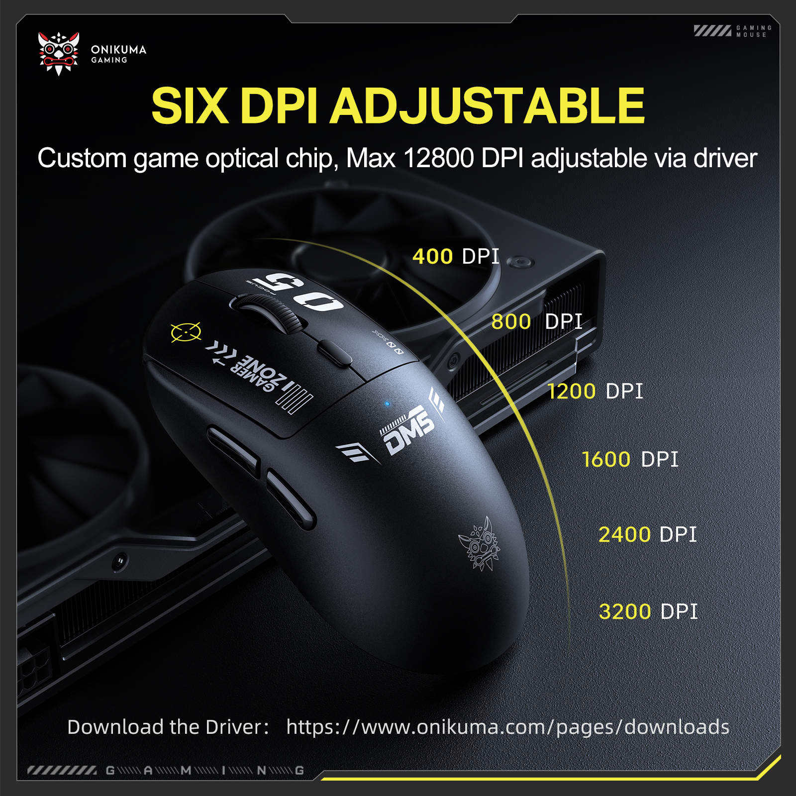 Onikuma DM05 Tri-Mode RGB Wireless Gaming Mouse (Black)