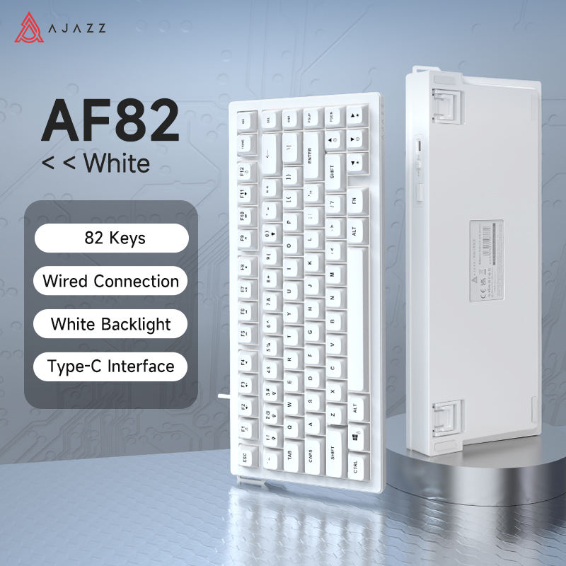 Ajazz AF82 White Light 82 Keys Wired Hot-Swappable Mechanical Keyboard (White)