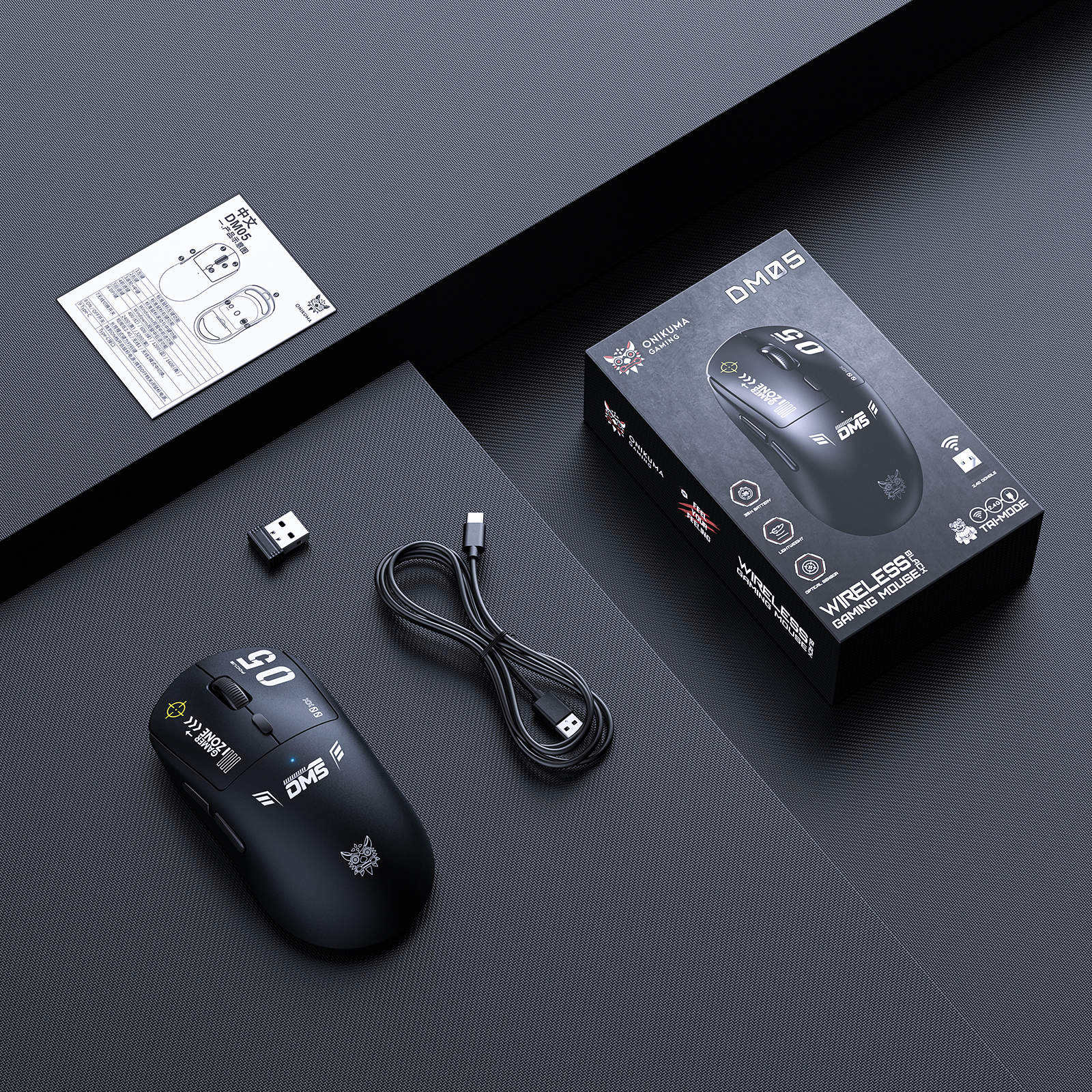 Onikuma DM05 Tri-Mode RGB Wireless Gaming Mouse (Black)