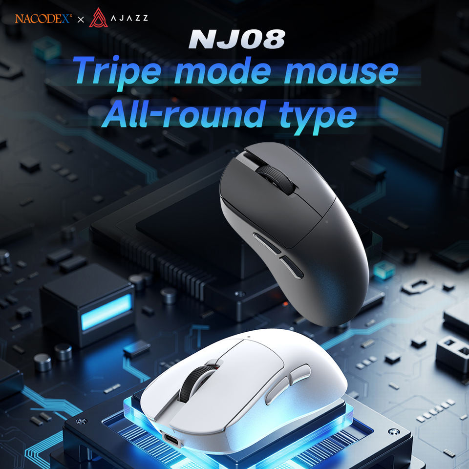 NacodeX x Ajazz NJ08 Triple Mode RGB Mouse (Black, White)