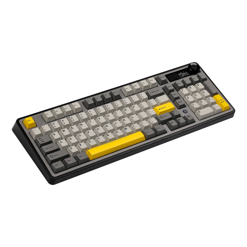 Ajazz AK980 RGB Tri-Mode 98% 97-Keys Gasket-Mounted Hot-Swappable Mechanical Keyboard with 1.14" TFT Display Screen & Knob (Black/Grey/Yellow) 