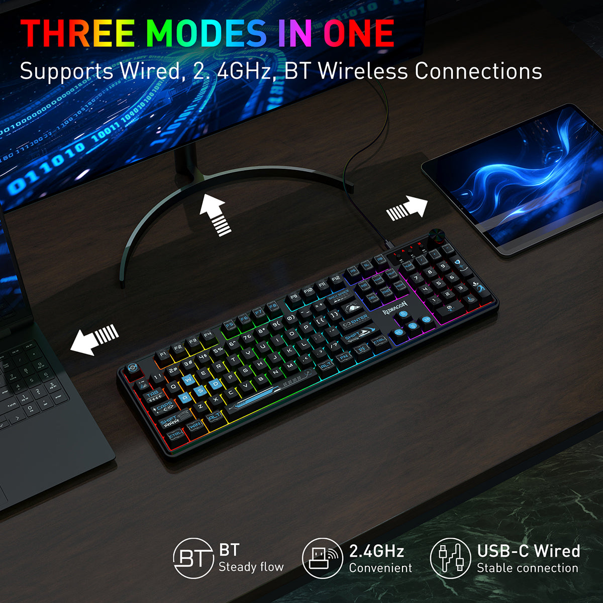 Redragon RM104 Pro Volcano Tri-Mode 104-key Wireless RGB Membrane Mechanical Gaming Keyboard