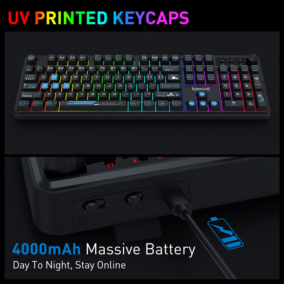 Redragon RM104 Pro Volcano Tri-Mode 104-key Wireless RGB Membrane Mechanical Gaming Keyboard