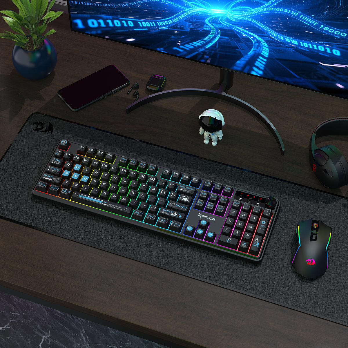 Redragon RM104 Pro Volcano Tri-Mode 104-key Wireless RGB Membrane Mechanical Gaming Keyboard