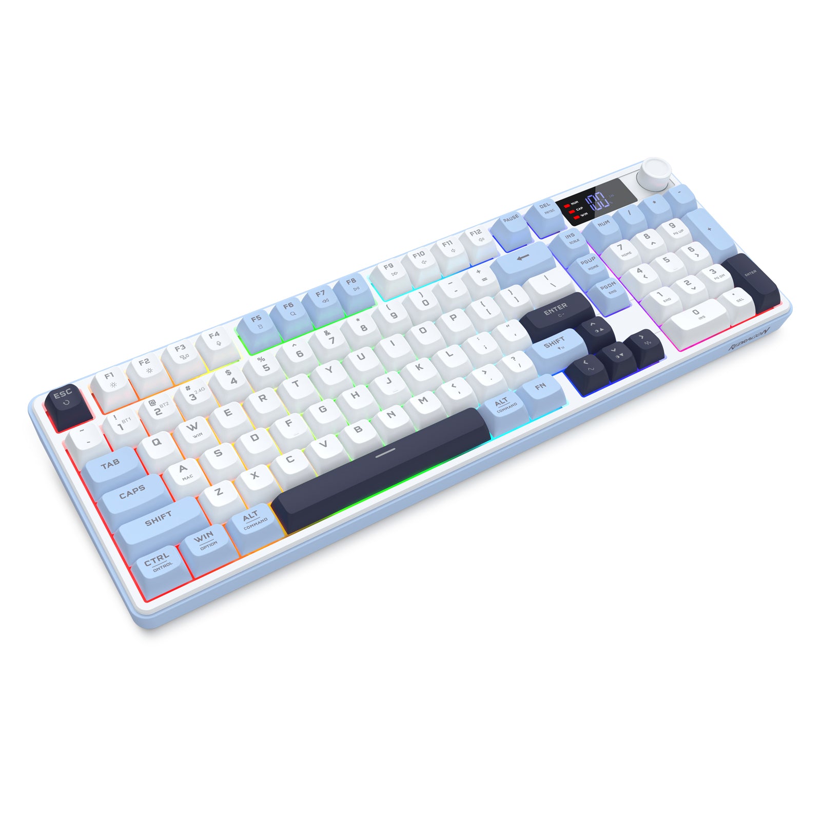 Redragon Aria Pro K527WBL Tri-Mode Ultra-Quiet Membrane RGB Keyboard with LCD Display & Knob Control