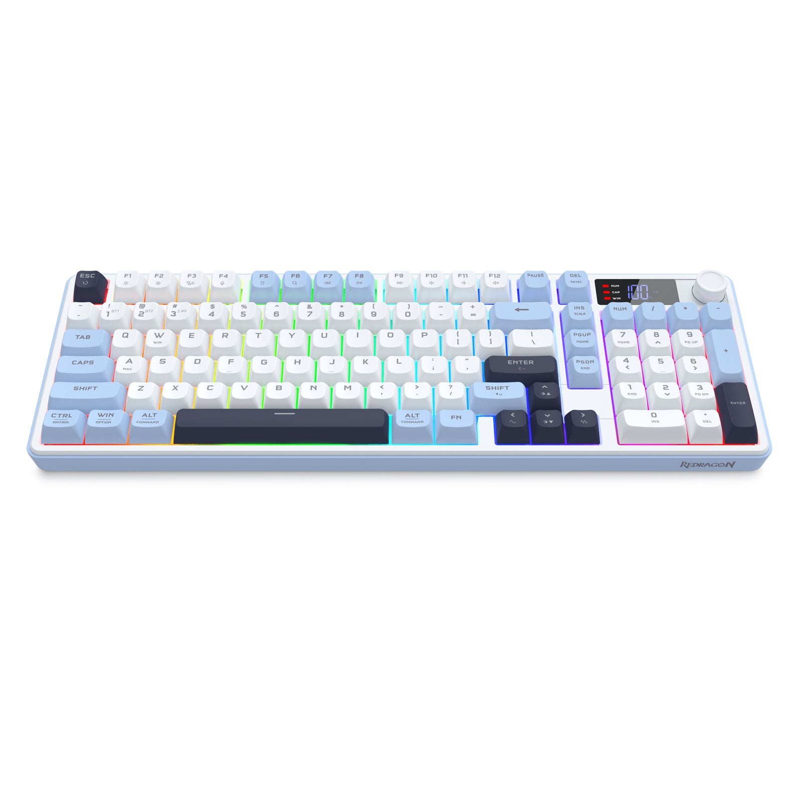 Redragon Aria Pro K527WBL Tri-Mode Ultra-Quiet Membrane RGB Keyboard with LCD Display & Knob Control