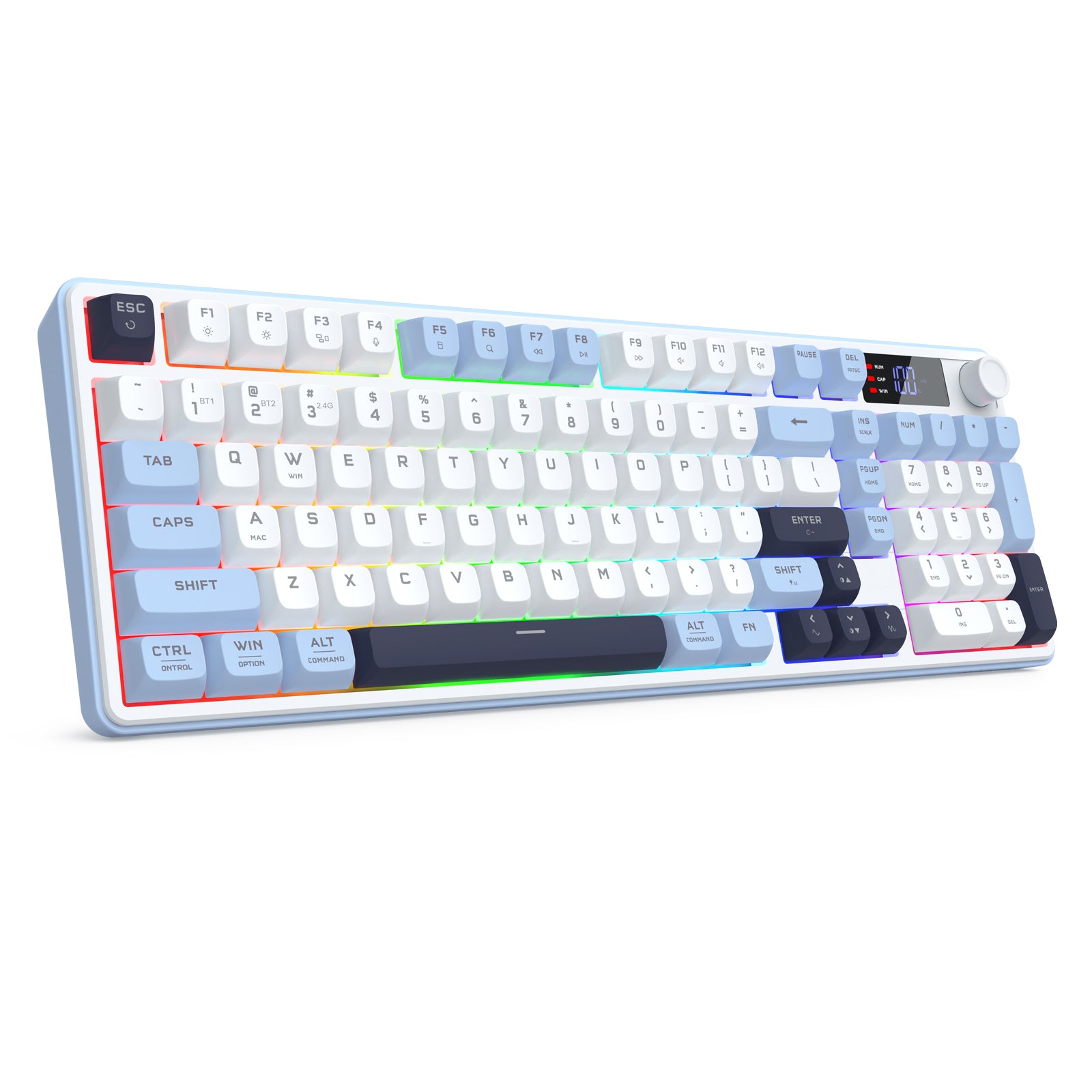 Redragon Aria Pro K527WBL Tri-Mode Ultra-Quiet Membrane RGB Keyboard with LCD Display & Knob Control