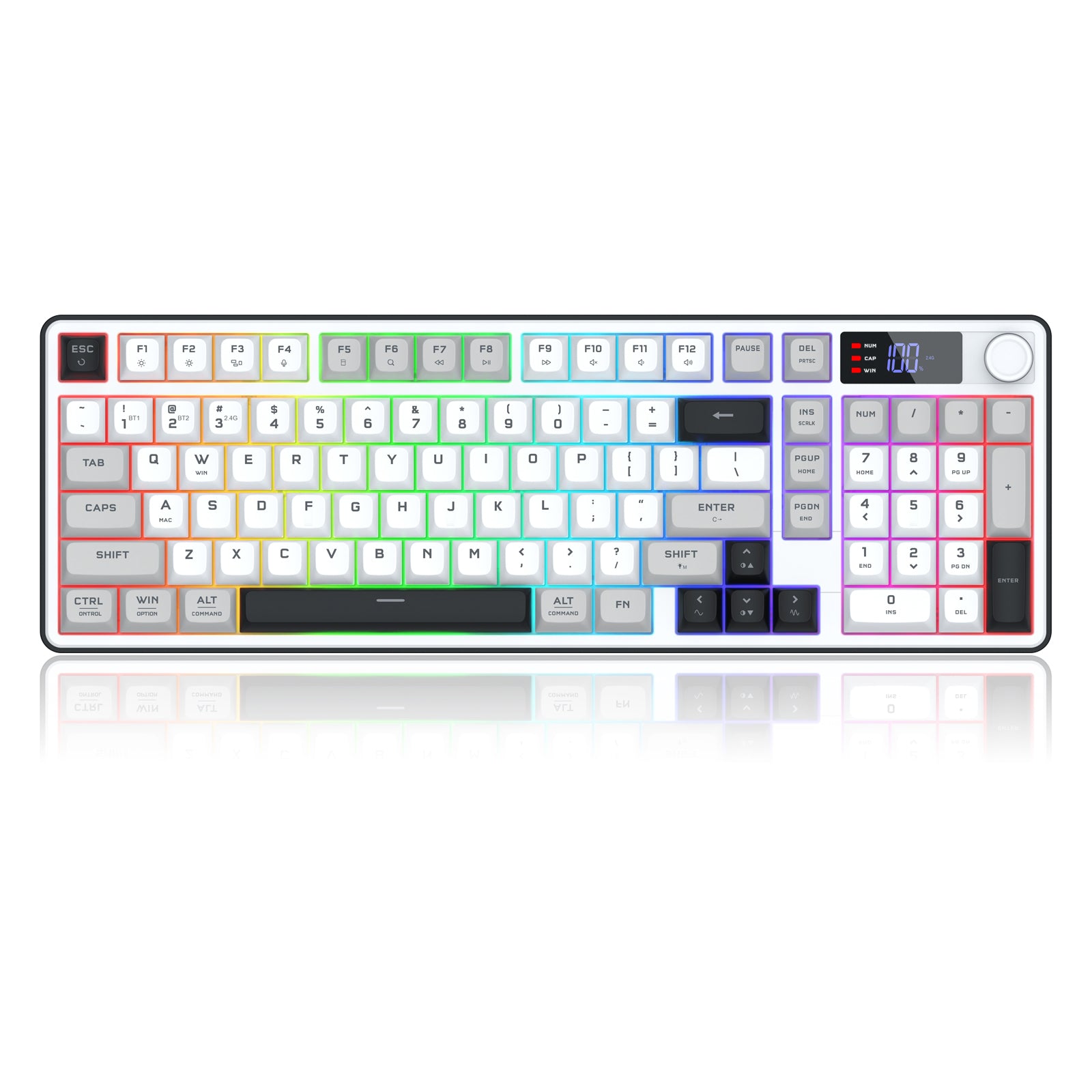 Redragon Aria Pro K527WGL Tri-Mode Ultra-Quiet Membrane RGB Keyboard with LCD Display & Knob Control