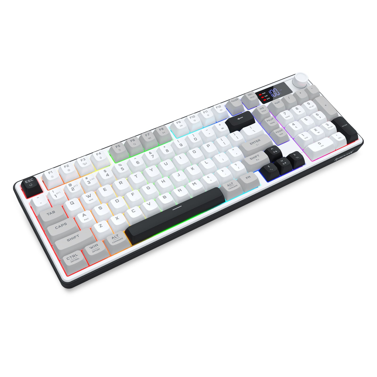 Redragon Aria Pro K527WGL Tri-Mode Ultra-Quiet Membrane RGB Keyboard with LCD Display & Knob Control
