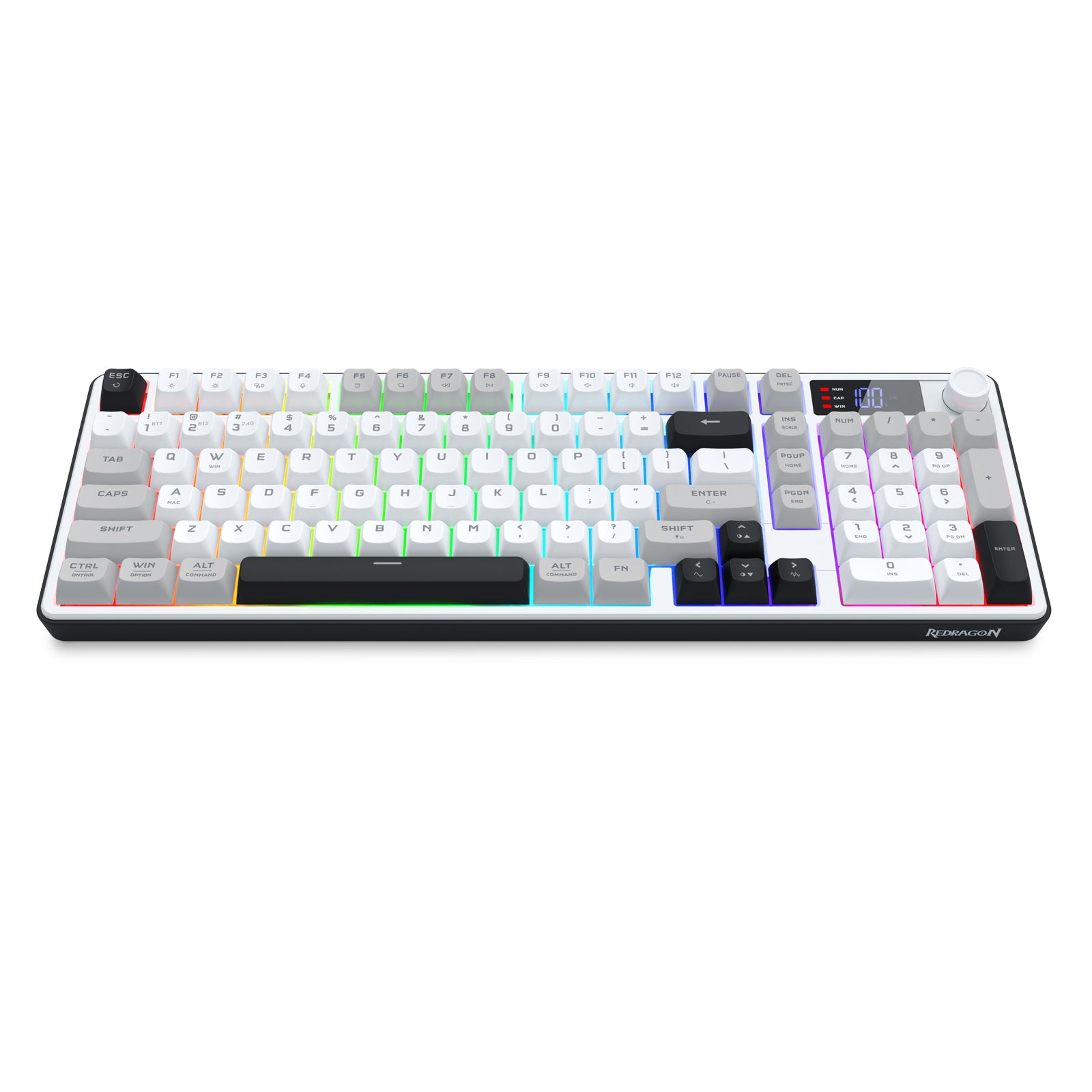 Redragon Aria Pro K527WGL Tri-Mode Ultra-Quiet Membrane RGB Keyboard with LCD Display & Knob Control