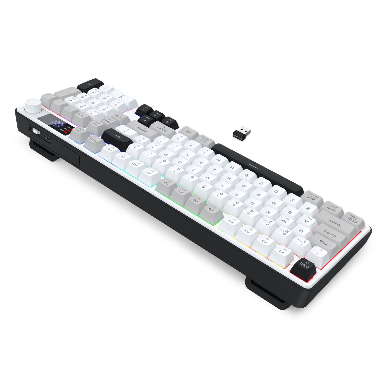 Redragon Aria Pro K527WGL Tri-Mode Ultra-Quiet Membrane RGB Keyboard with LCD Display & Knob Control