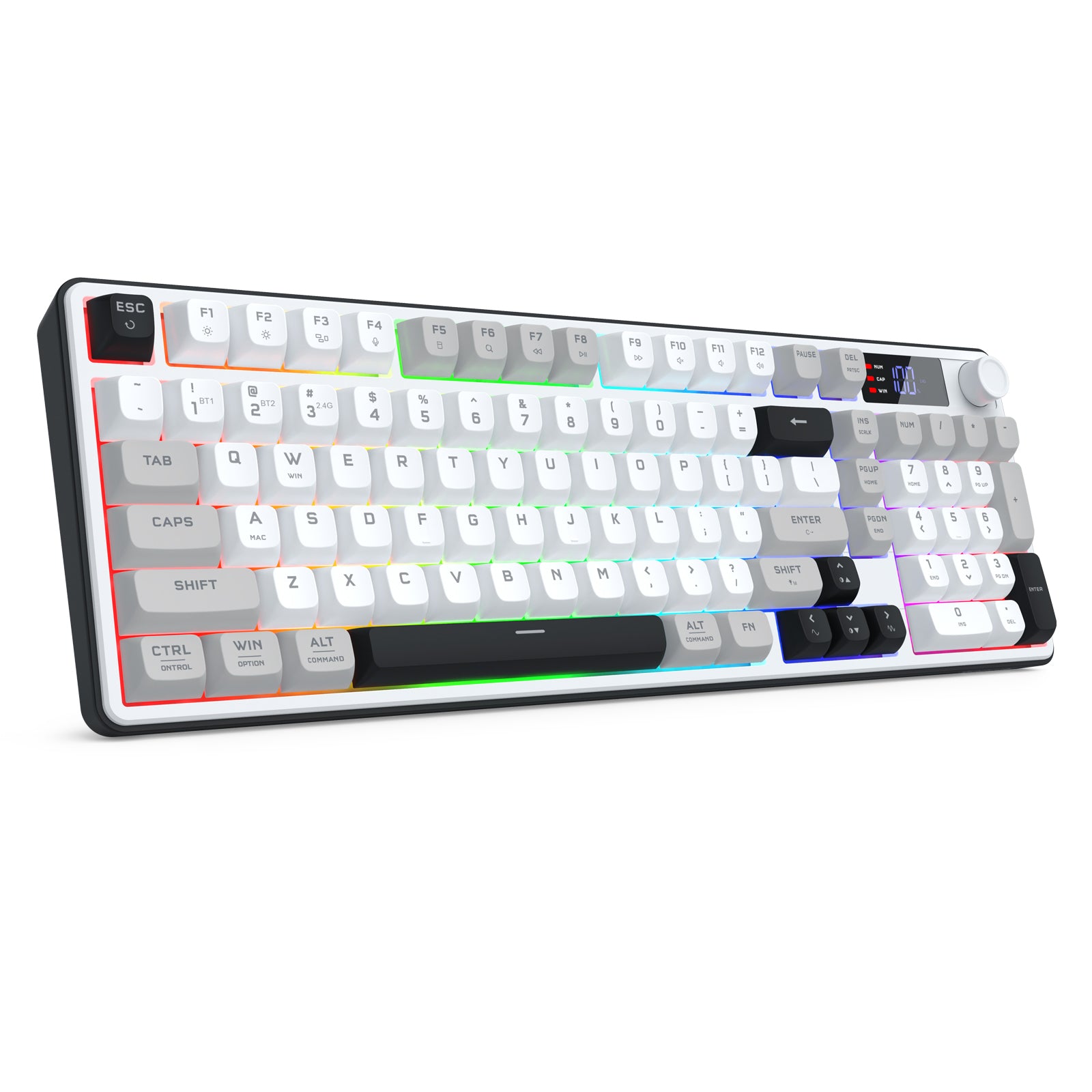 Redragon Aria Pro K527WGL Tri-Mode Ultra-Quiet Membrane RGB Keyboard with LCD Display & Knob Control