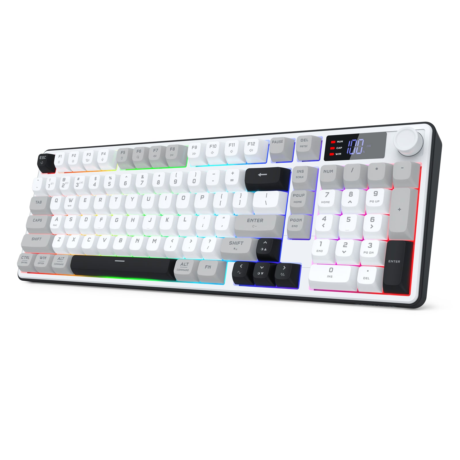 Redragon Aria Pro K527WGL Tri-Mode Ultra-Quiet Membrane RGB Keyboard with LCD Display & Knob Control