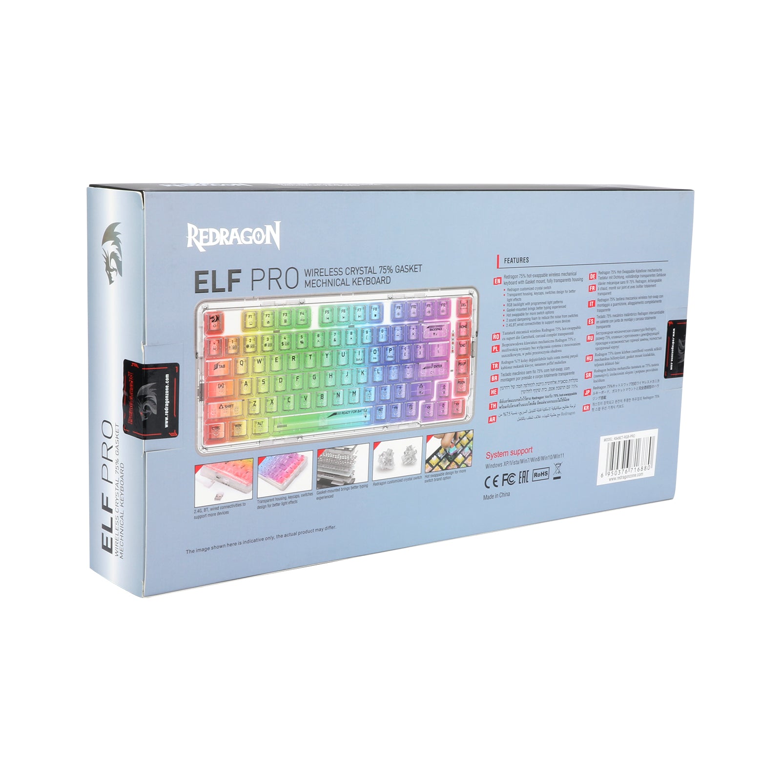 Redragon Elf Pro Wireless Crystal Mechanical Keyboard (K649CT-RGB-Pro)