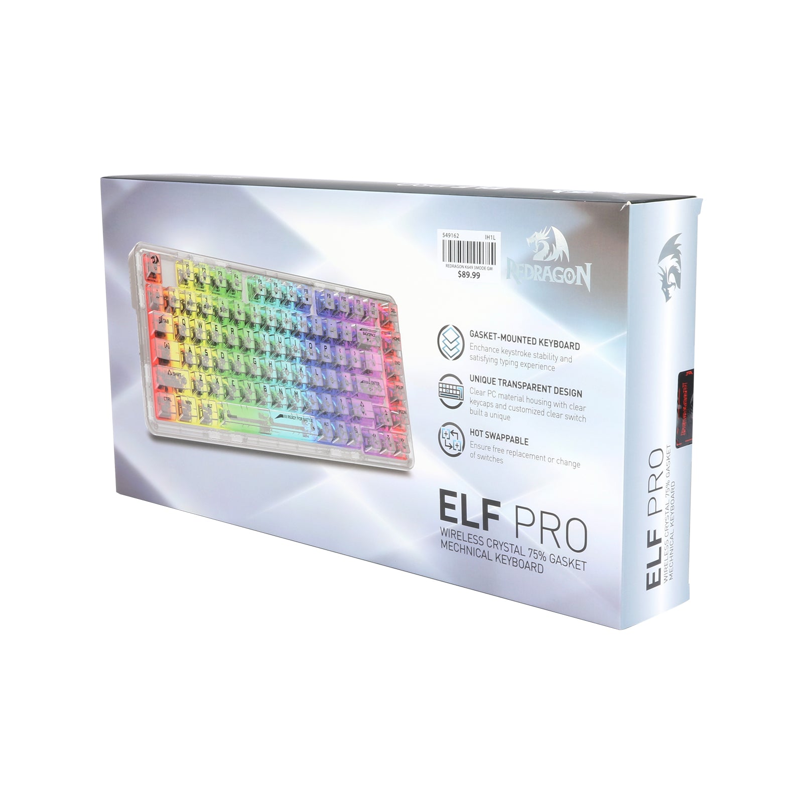 Redragon Elf Pro Wireless Crystal Mechanical Keyboard (K649CT-RGB-Pro)