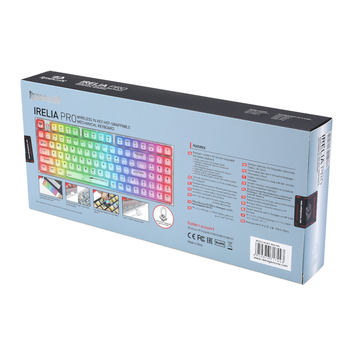 Redragon Irelia Pro K658 RGB Tri-Mode 94-Key Hot-Swappable Wireless Mechanical Keyboard
