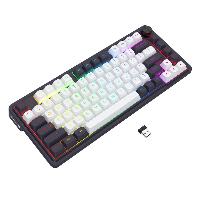 Redragon K673WB Ucal Max RGB Wireless 75% Hot-Swappable Gasket Mechanical Keyboard with Knob (Mint Mambo Switch) (White/Black) (K673WB-RGB-MAX)