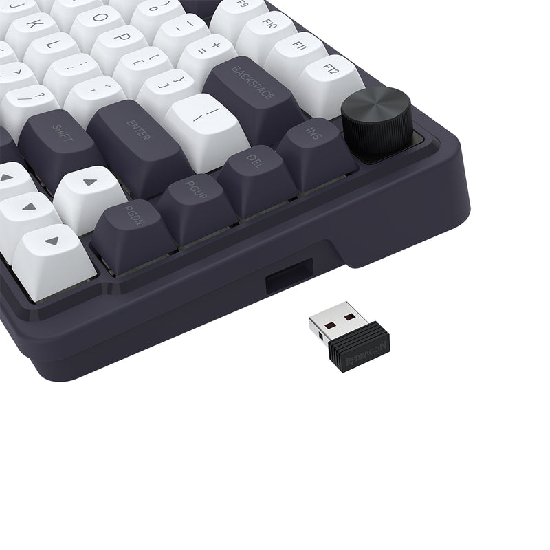 Redragon K673WB Ucal Max RGB Wireless 75% Hot-Swappable Gasket Mechanical Keyboard with Knob (Mint Mambo Switch) (White/Black) (K673WB-RGB-MAX)