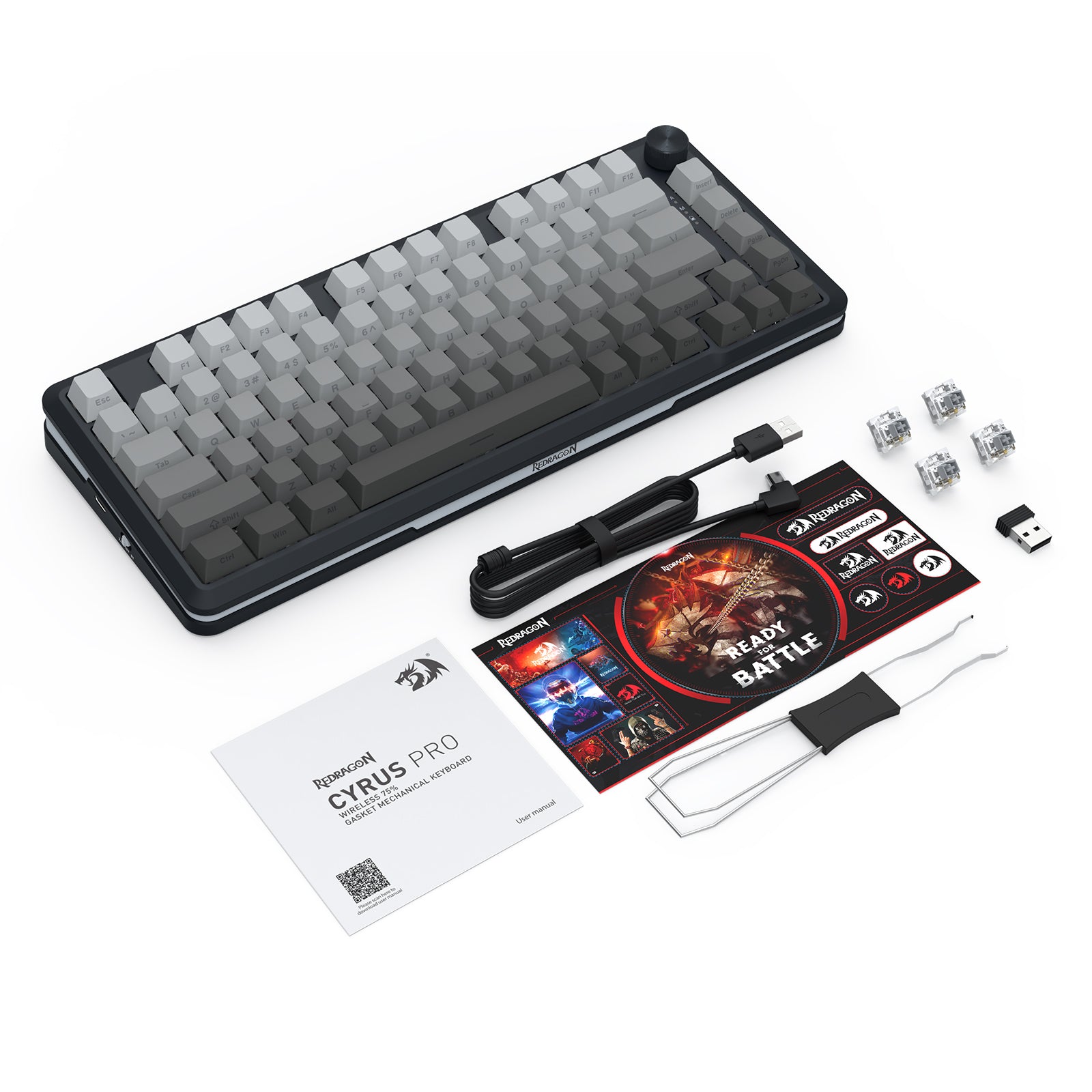 Redragon Cyrus Pro K681SP RGB Wireless 75% Hot-Swappable Gasket Mechanical Keyboard with Knob

