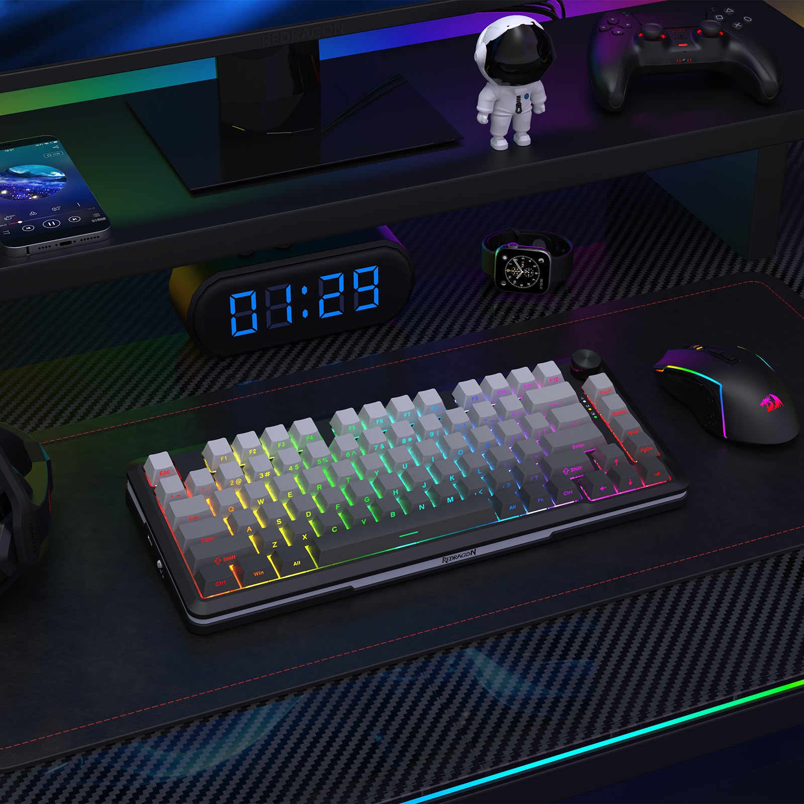 Redragon Cyrus Pro K681SP RGB Wireless 75% Hot-Swappable Gasket Mechanical Keyboard with Knob
