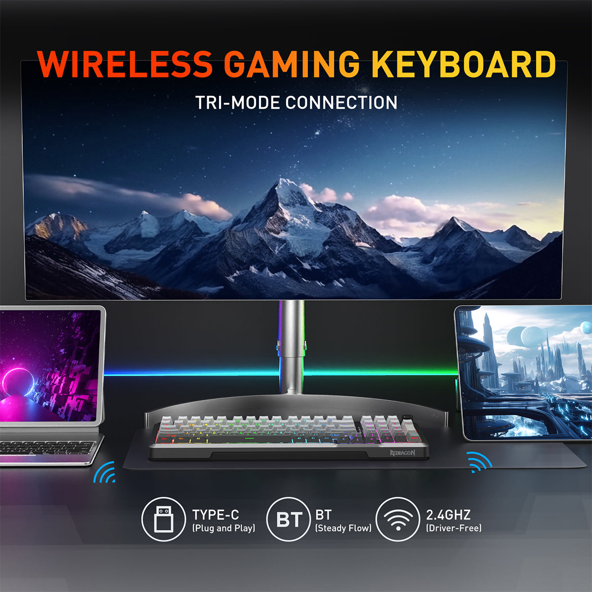 Redragon Bragi Pro Tri-Mode Wireless RGB Mechanical Keyboard (Gradient Gray) (K688SP-RGB-PRO)