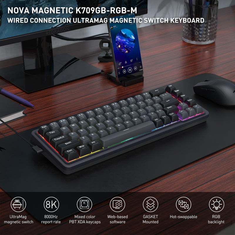 Redragon K709GB Nova Magnetic RGB Hot-Swappable Wired 65% Keyboard