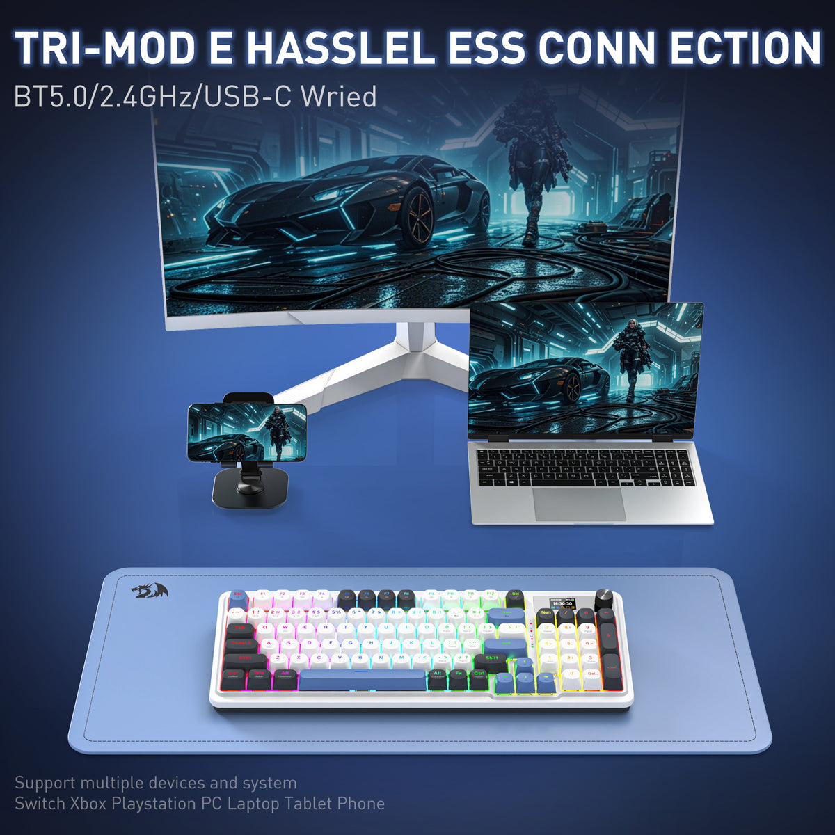 Redragon Galatin Pro K719 RGB Tri-Mode with LCD Screen Gasket Mounted Mechanical Keyboard