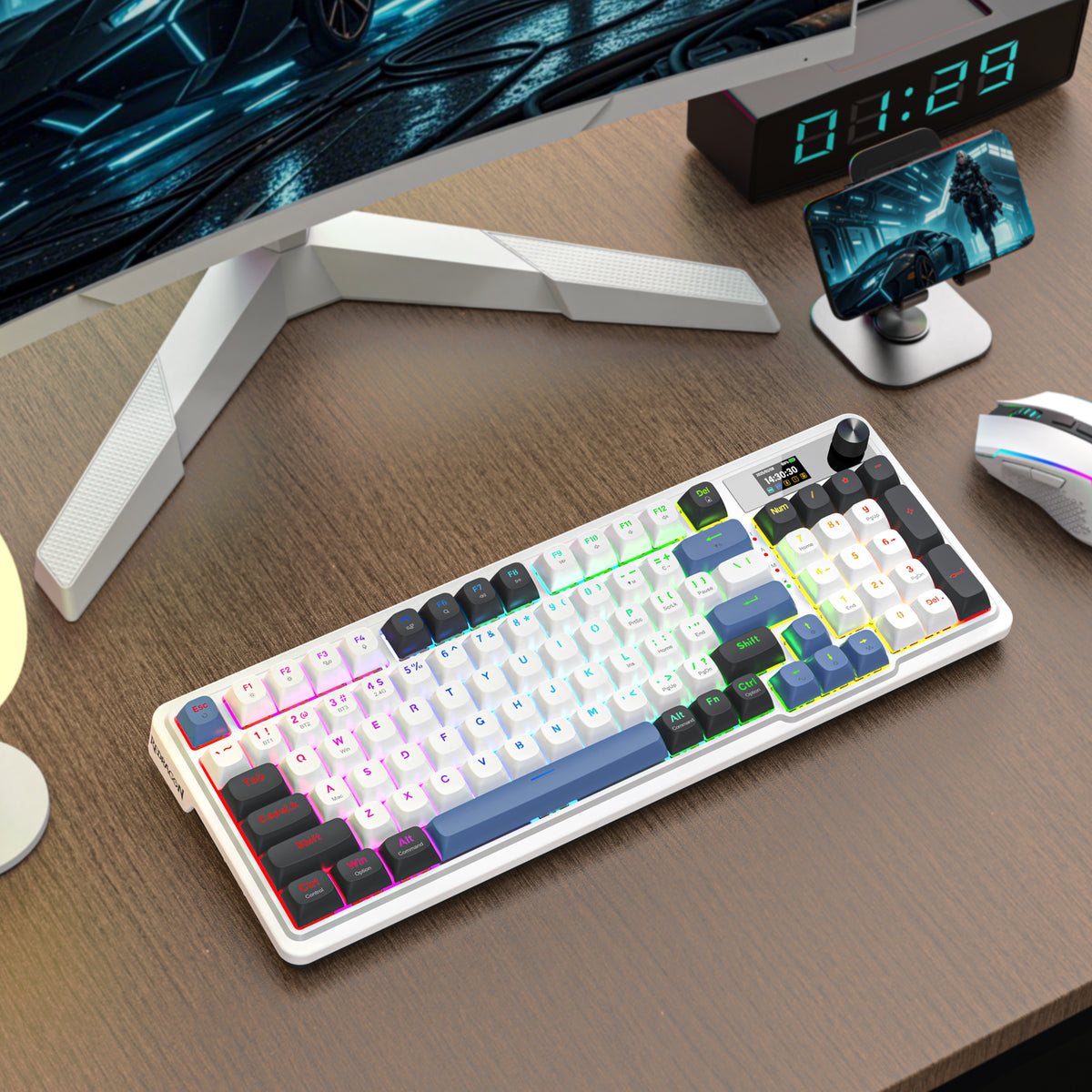 Redragon Galatin Pro K719 RGB Tri-Mode with LCD Screen Gasket Mounted Mechanical Keyboard