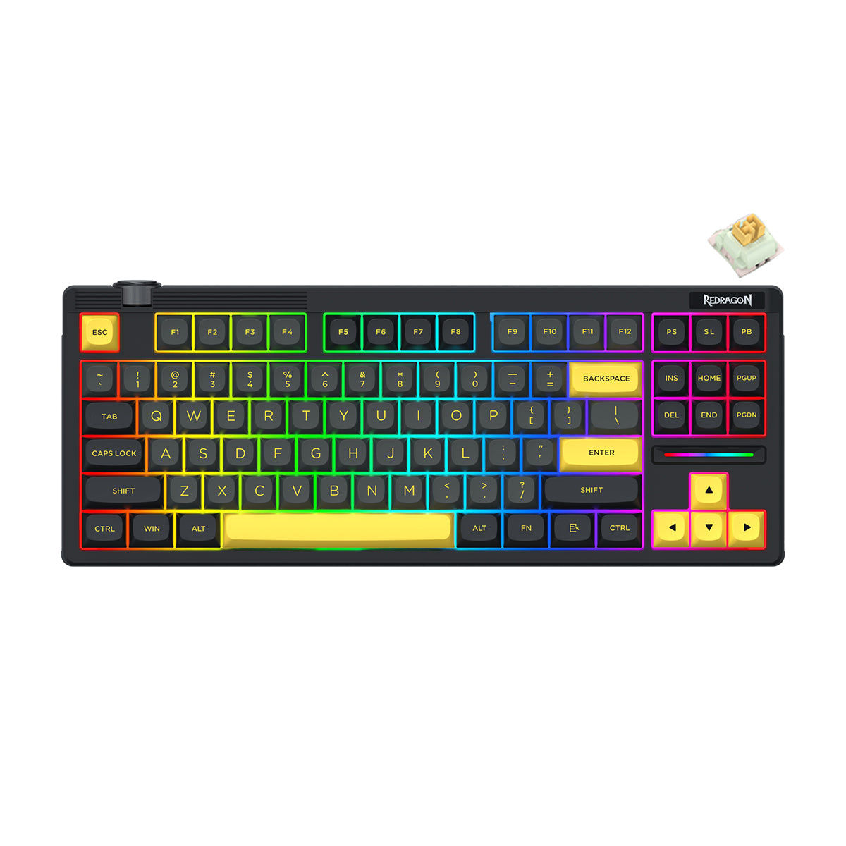 Redragon OTIIM Pro 3-Modes Connectivity 87 Keys Gasket Mechanical Keyboard (Black/Grey/Yellow) (K729BCY-RGB-PRO)