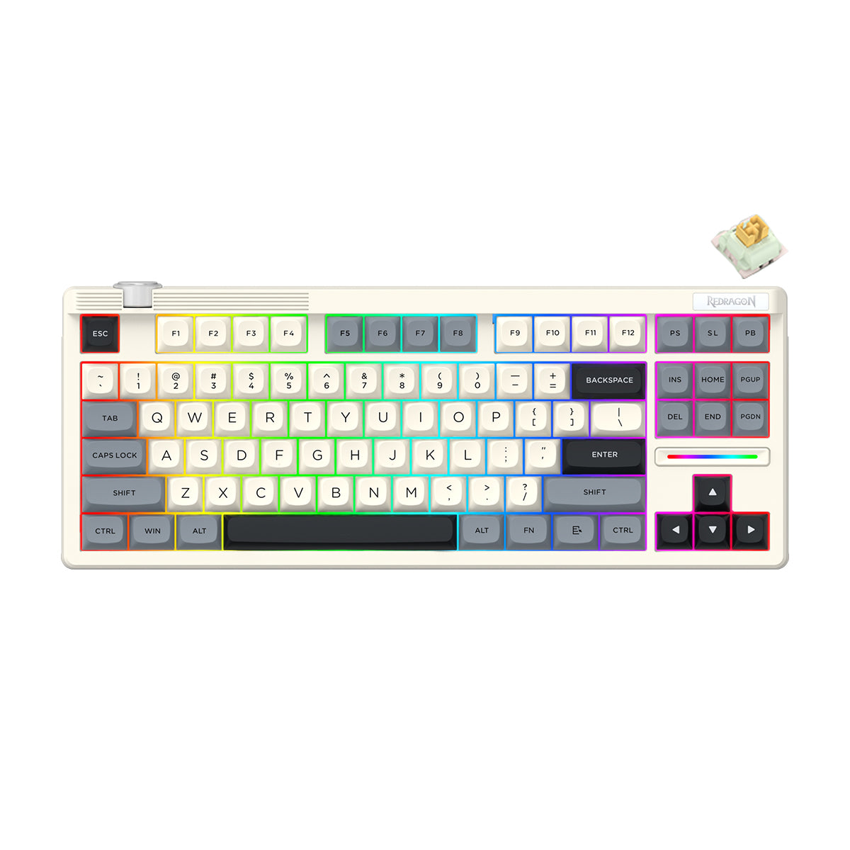 Redragon OTIIM Pro 3-Modes Connectivity 87 Keys Gasket Mechanical Keyboard (Black/Grey/White) (K729GBW-RGB-PRO)