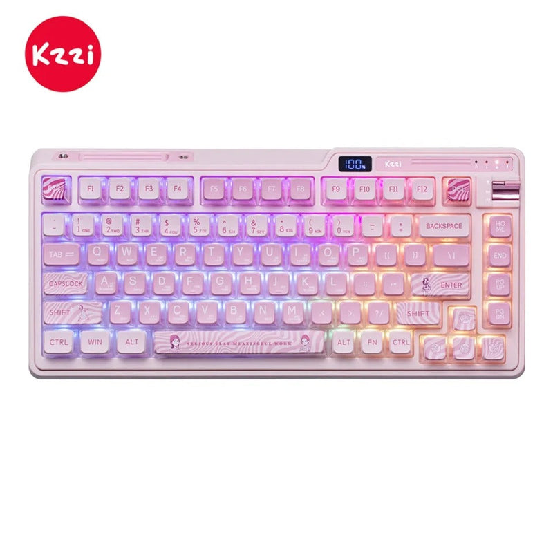 KZZI K75 Pro Tri-Mode RGB 82 Keys Hot-Swappable Mechanical Keyboard Sakura Pink