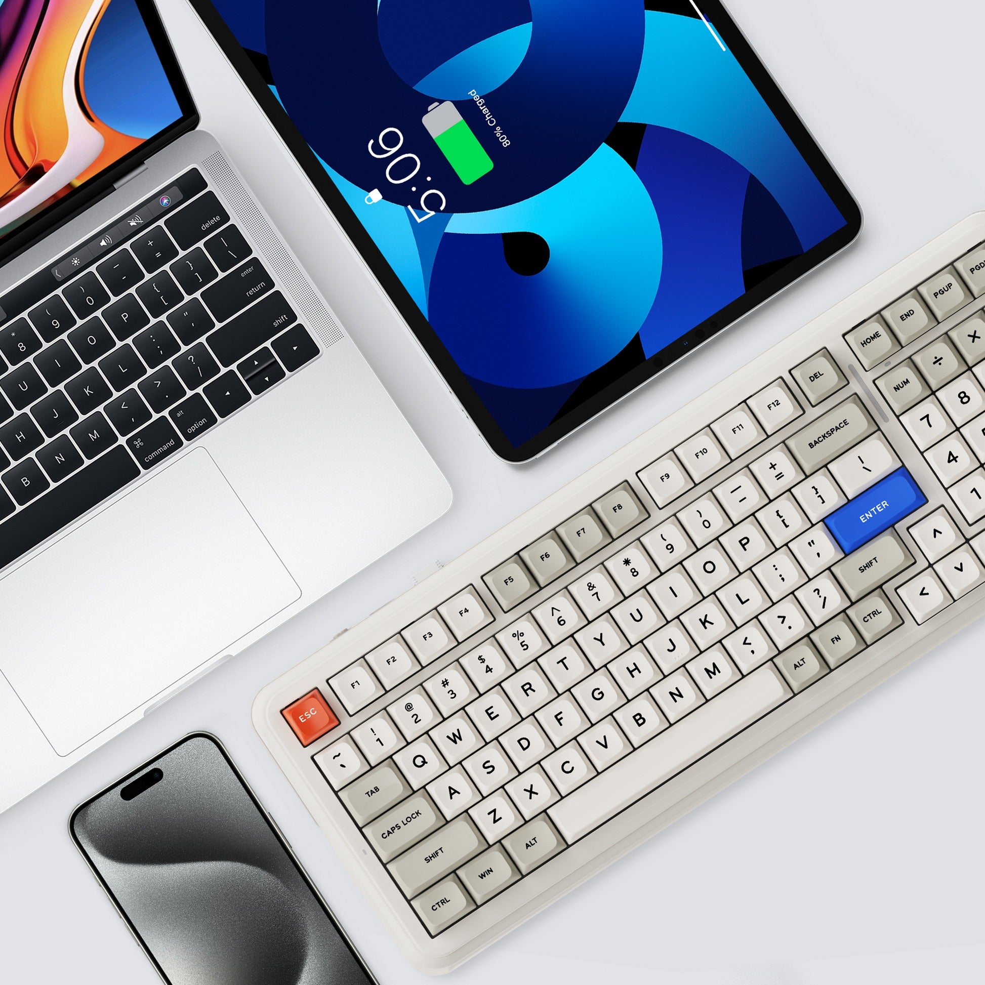 Mchose K99 V2 RGB Tri-Mode Hot-Swappable Mechanical Keyboard (Retro White) (Icy Creamsicle Switch)
