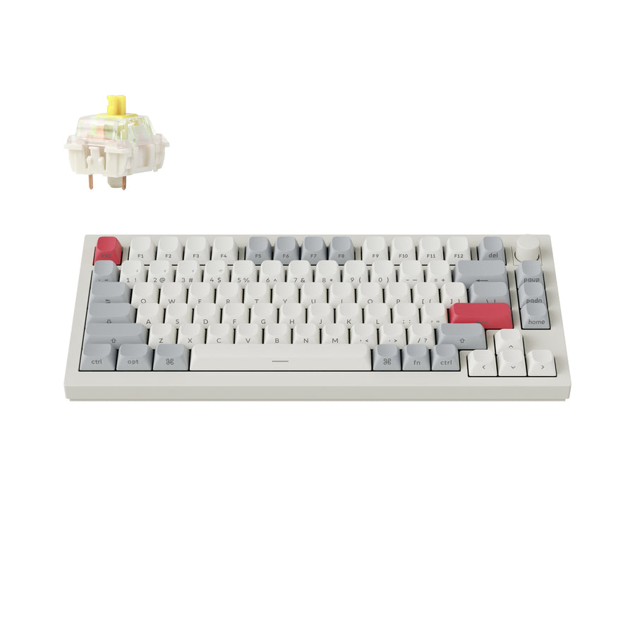 Keychron Q1 Max QMK/VIA Fully Assembled with Knob Side-Printed Keycaps Hot-Swappable 75% Wireless Custom Mechanical Keyboard - Shell White (Gateron Jupiter Banana Switch) (Gateron Jupiter Red Switch)