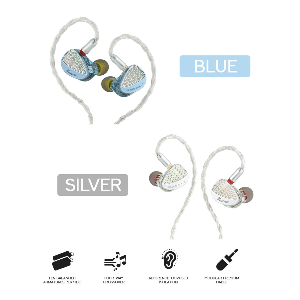 Kiwi Ears Orchestra II 10 Custom Balanced Armature with 4 Way Crossover In-ear Monitor