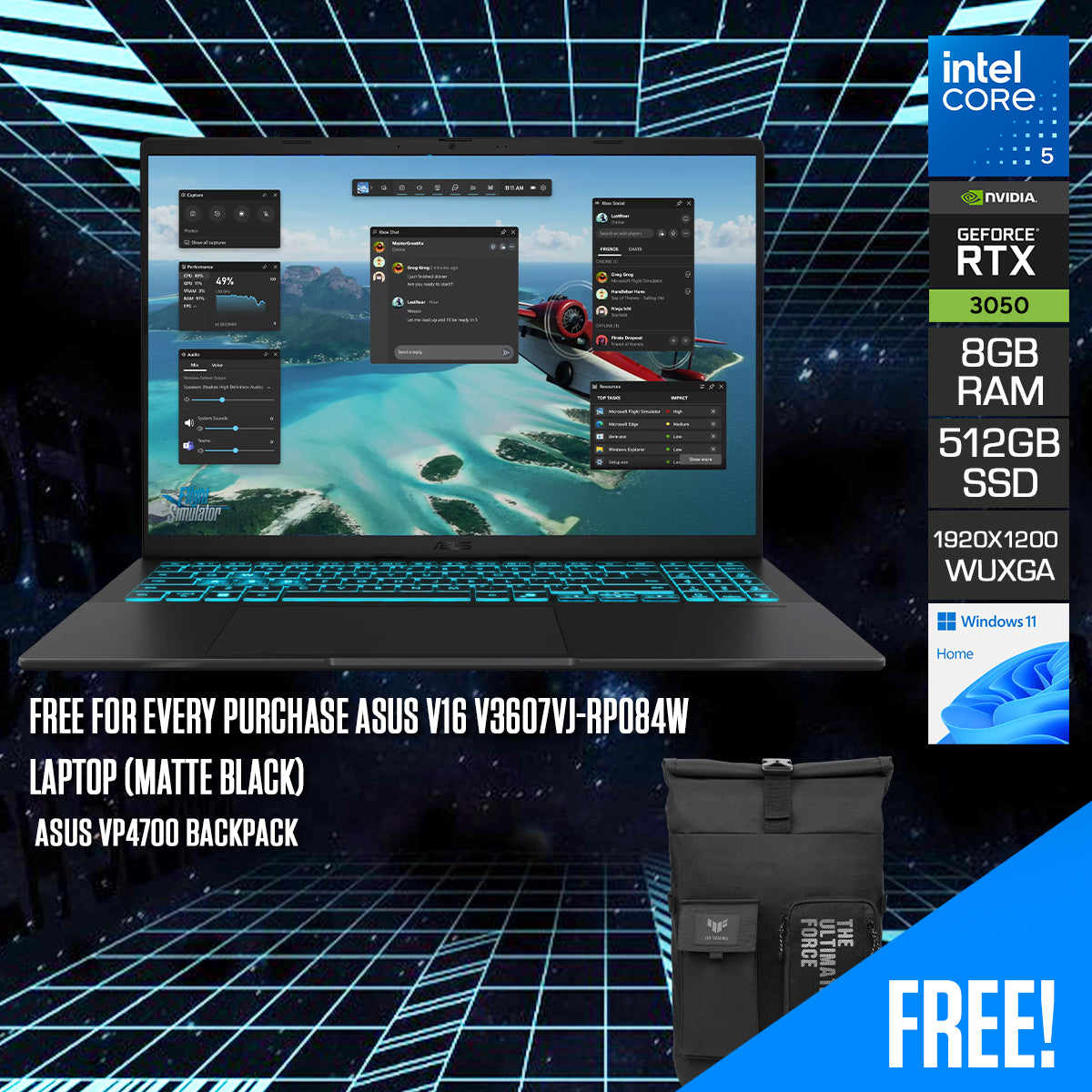 Asus V16 V3607VJ-RP084W Laptop (Matte Black)