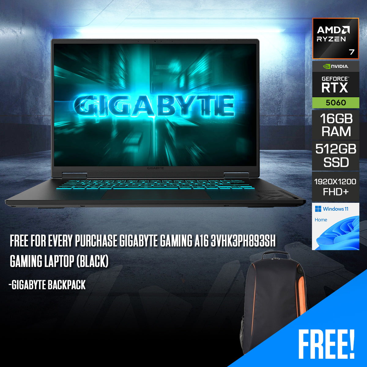 Gigabyte Gaming A16 3VHK3PH893SH Gaming Laptop (Black)