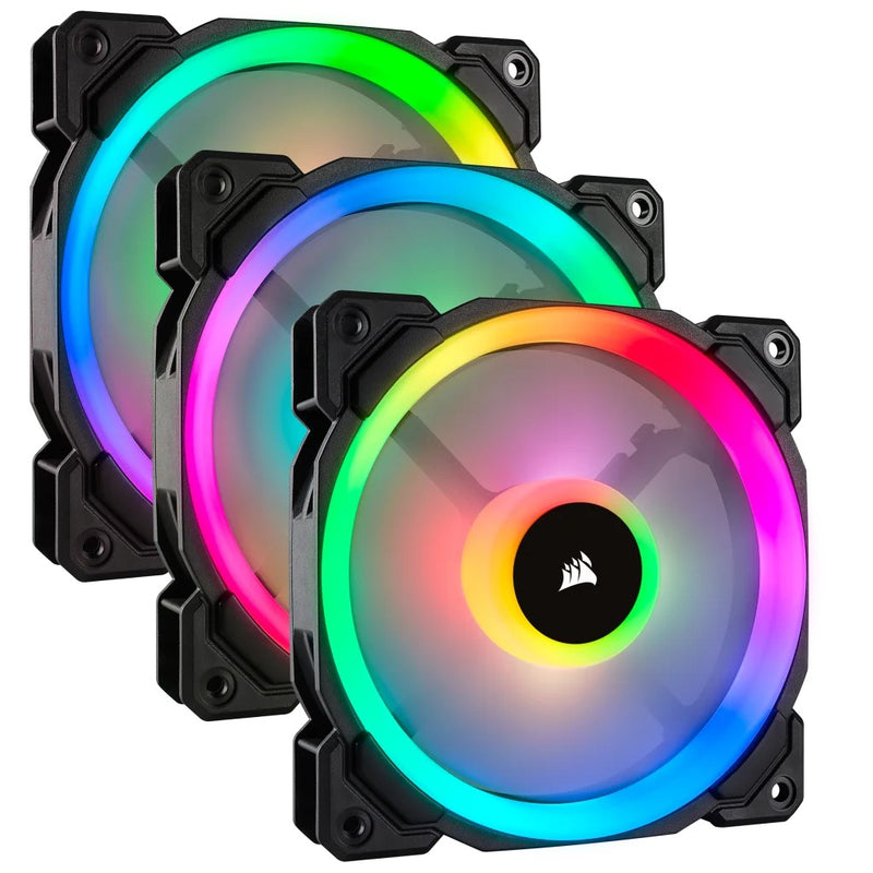 Corsair LL120 RGB 120MM Dual Light Loop LED PWM Fan With Lighting Node Pro (Black) (Triple Pack)